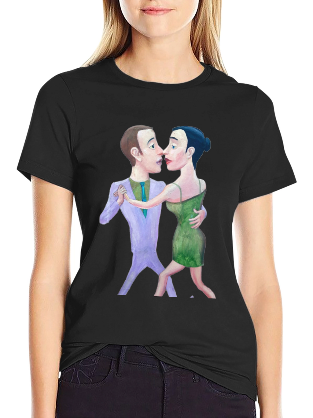 Tango Couple Graphic Print Black T-Shirt