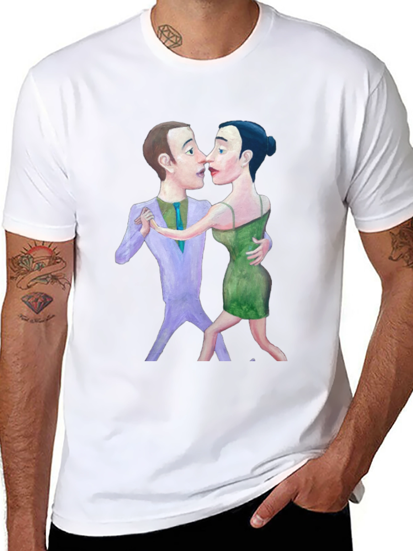 Tango Couple Graphic Print Black T-Shirt