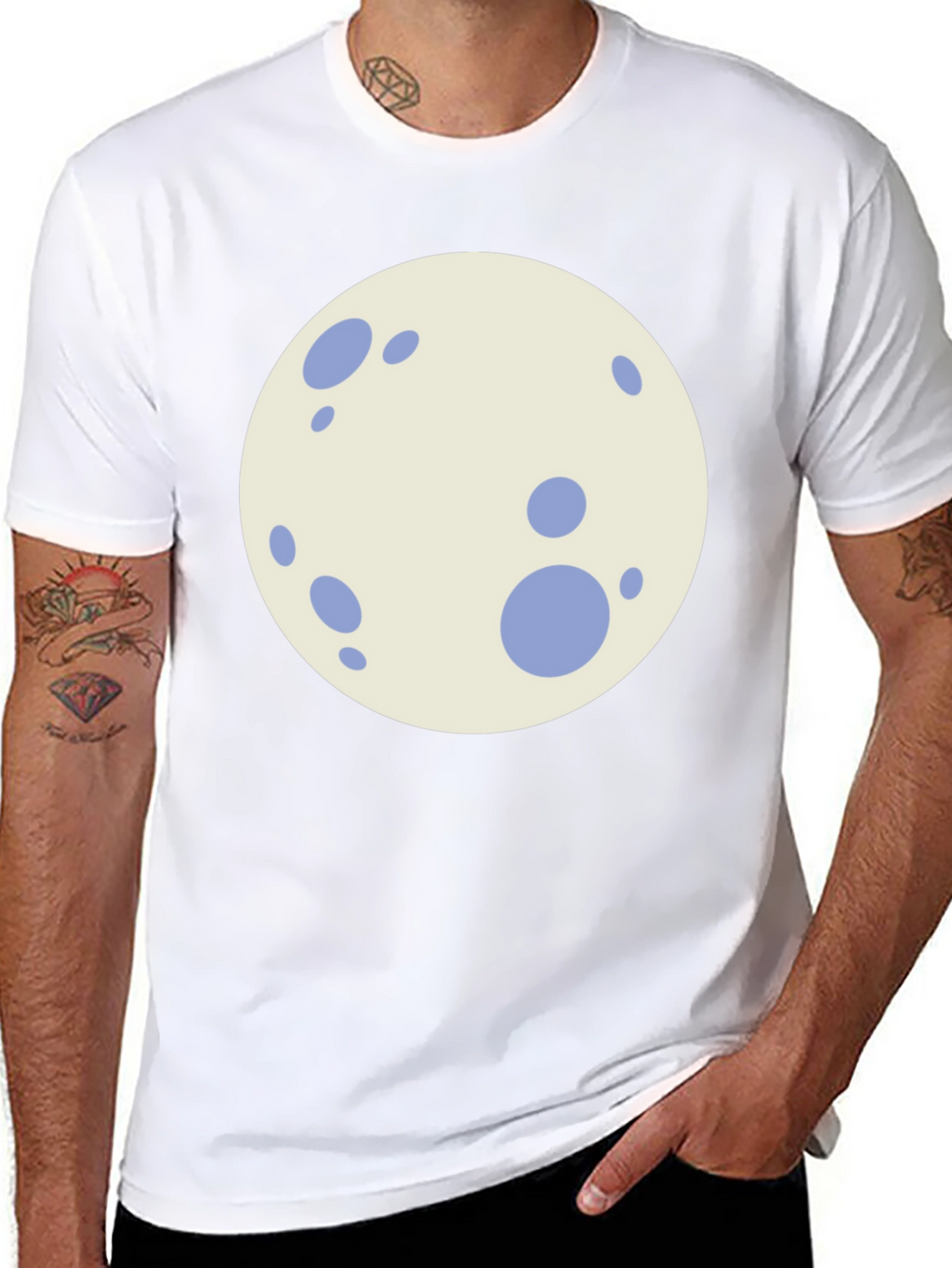 Black T-Shirt with Cartoon Moon Graphic