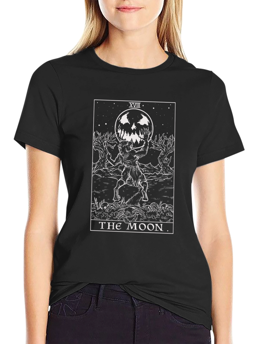 The Moon Tarot Card Graphic Black T-Shirt