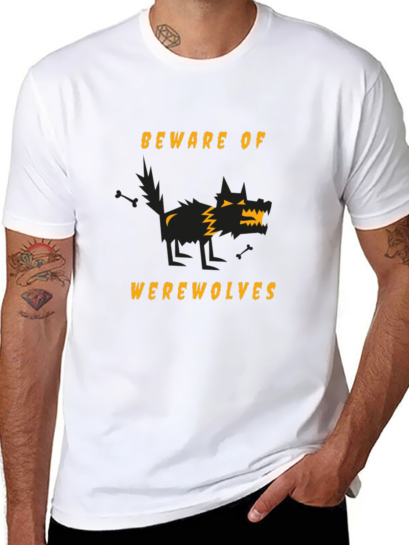 Beware of Werewolves Graphic Tee - Halloween Black T-Shirt