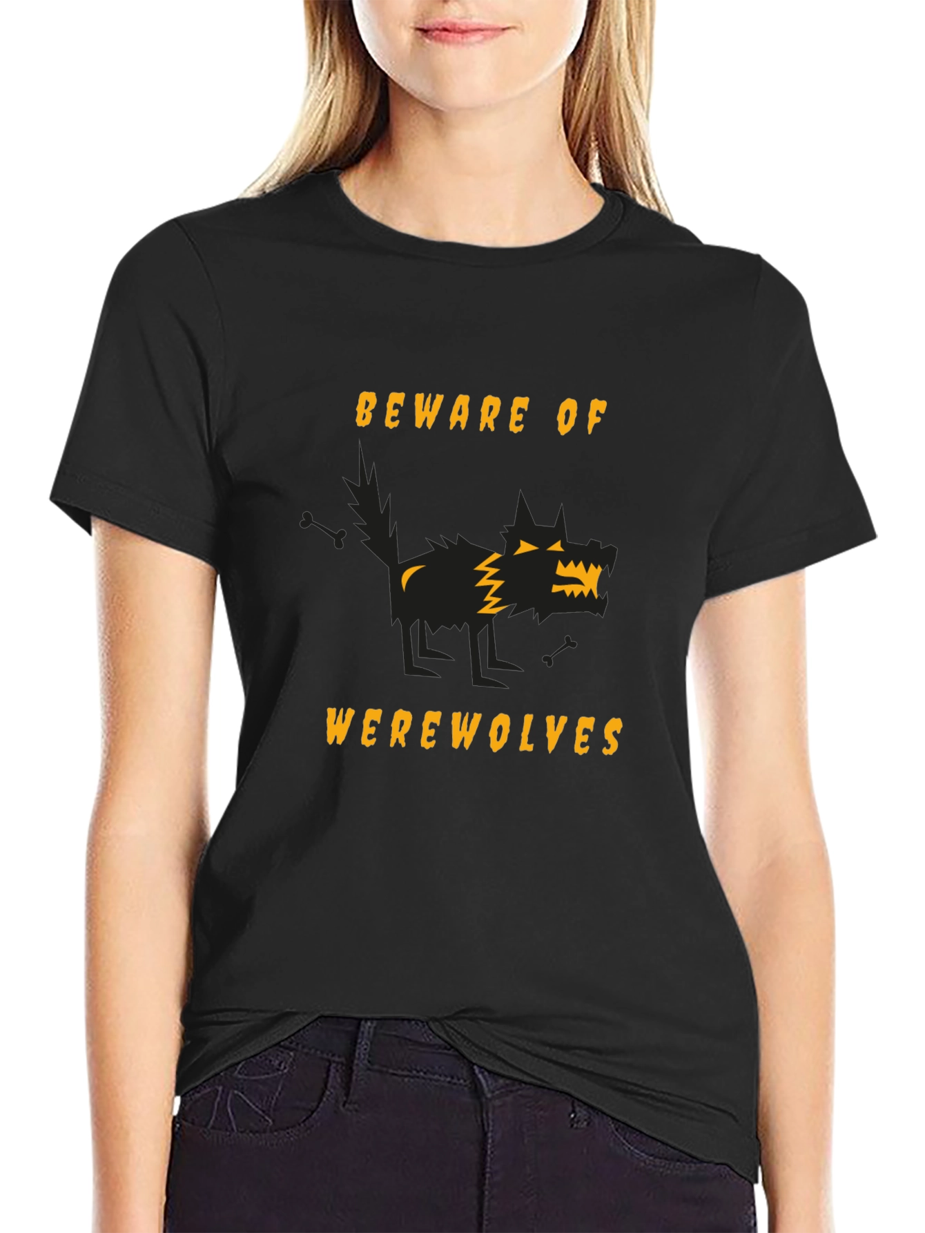 Beware of Werewolves Graphic Tee - Halloween Black T-Shirt