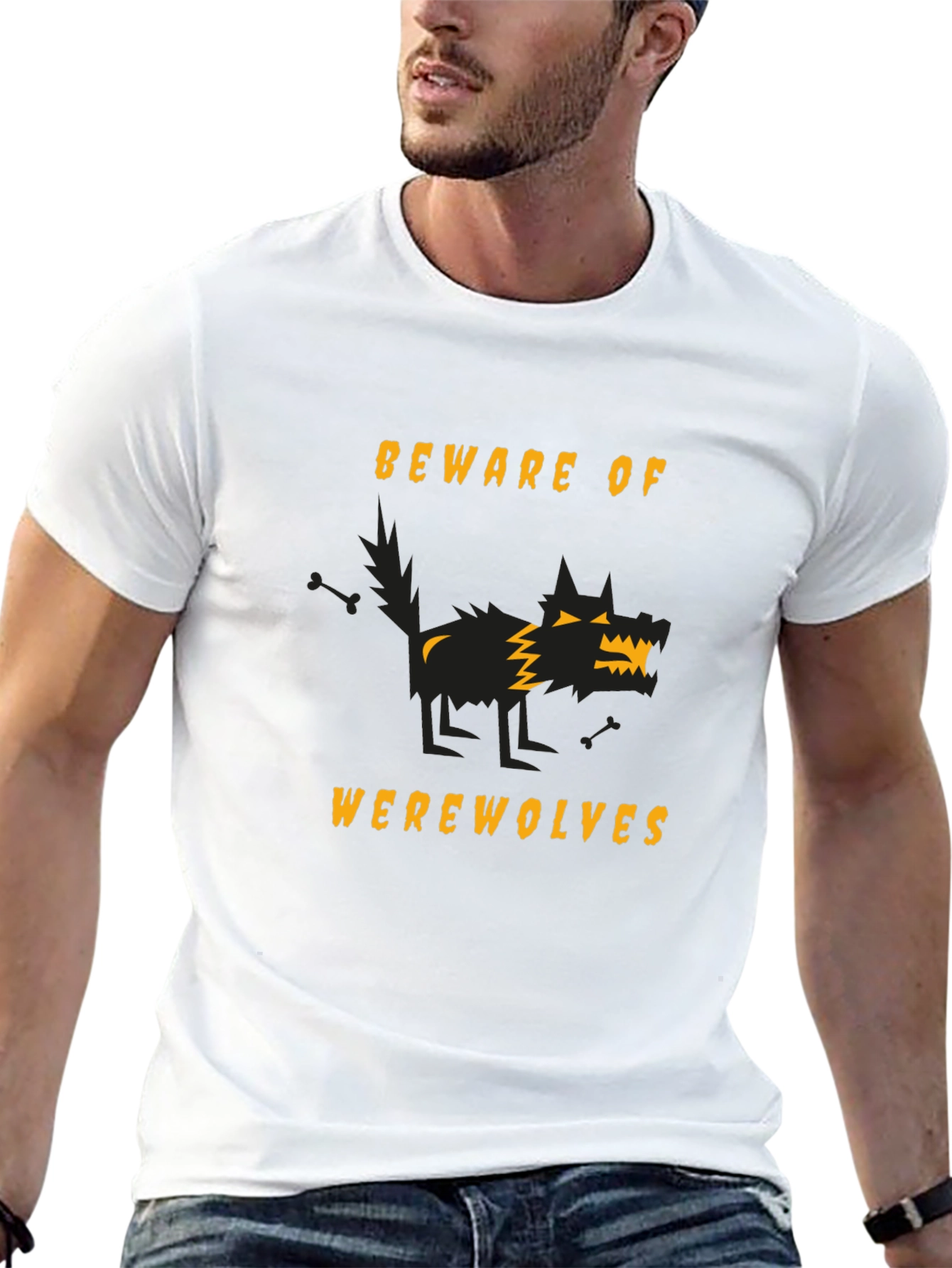 Beware of Werewolves Graphic Tee - Halloween Black T-Shirt