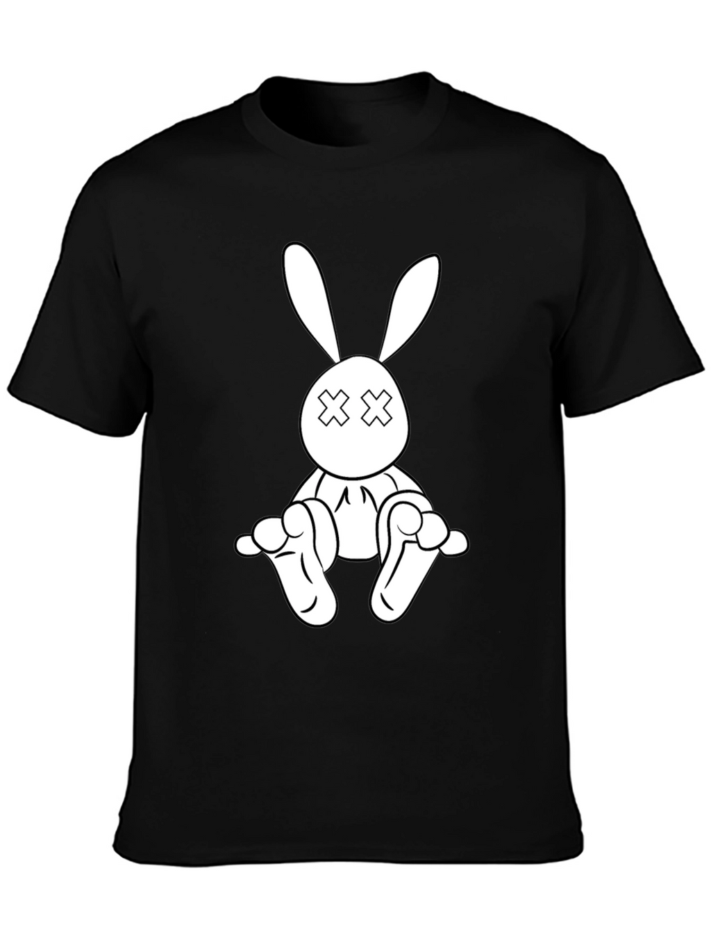 Black T-Shirt with Cartoon Rabbit Graphic