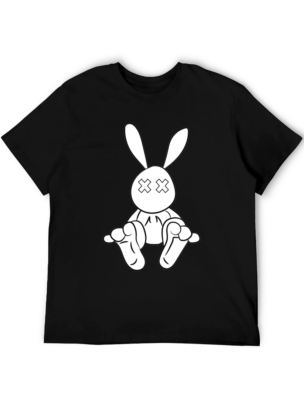 Black T-Shirt with Cartoon Rabbit Graphic
