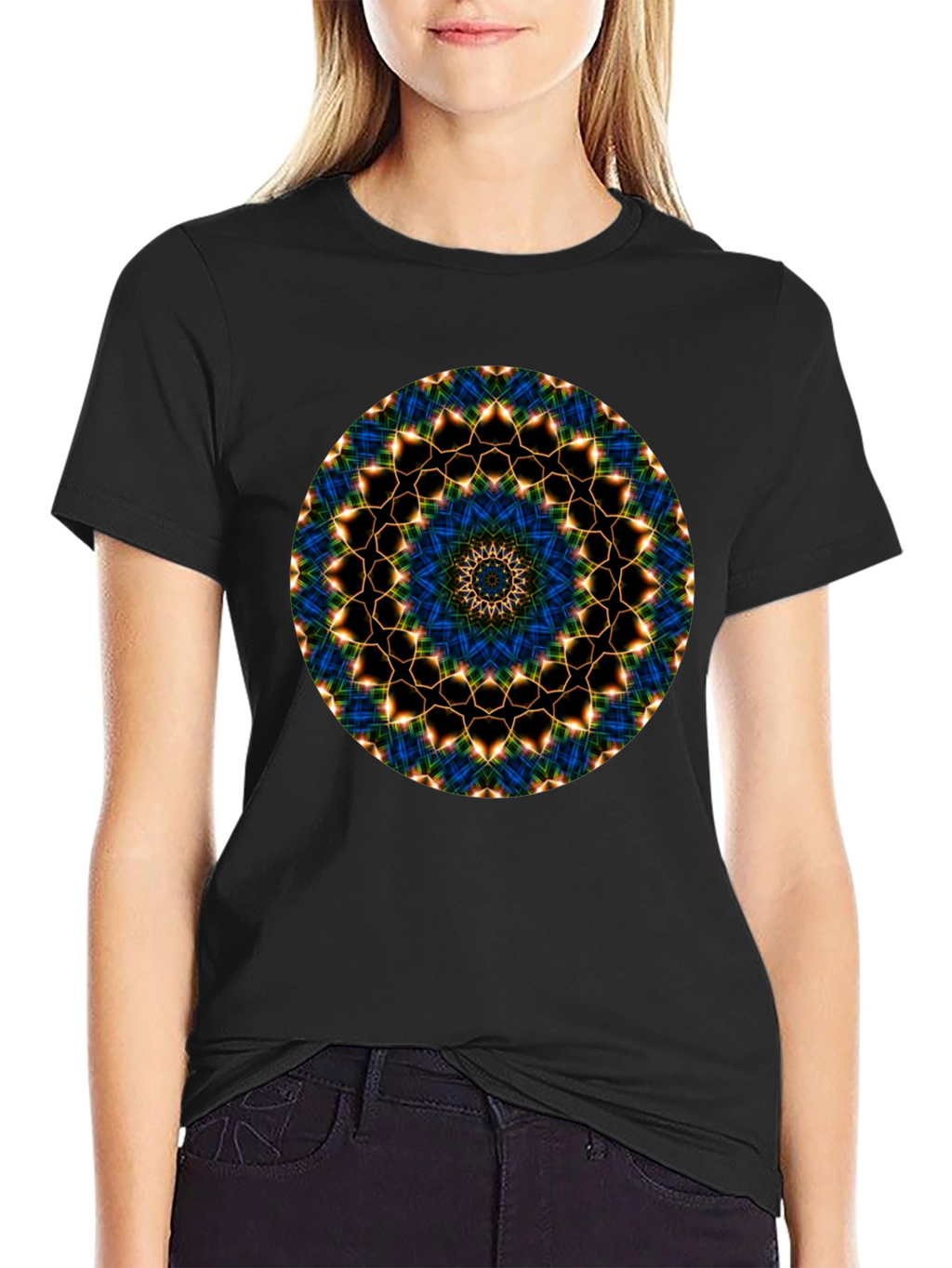 Mandala Graphic Tee - Black Cotton Blend