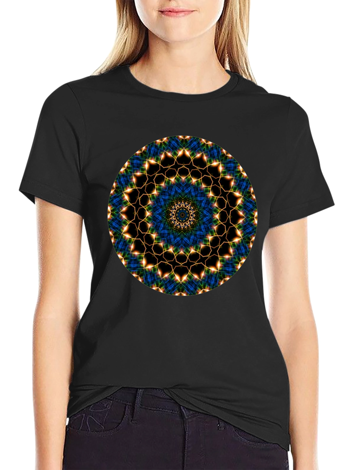Mandala Graphic Tee - Black Cotton Blend