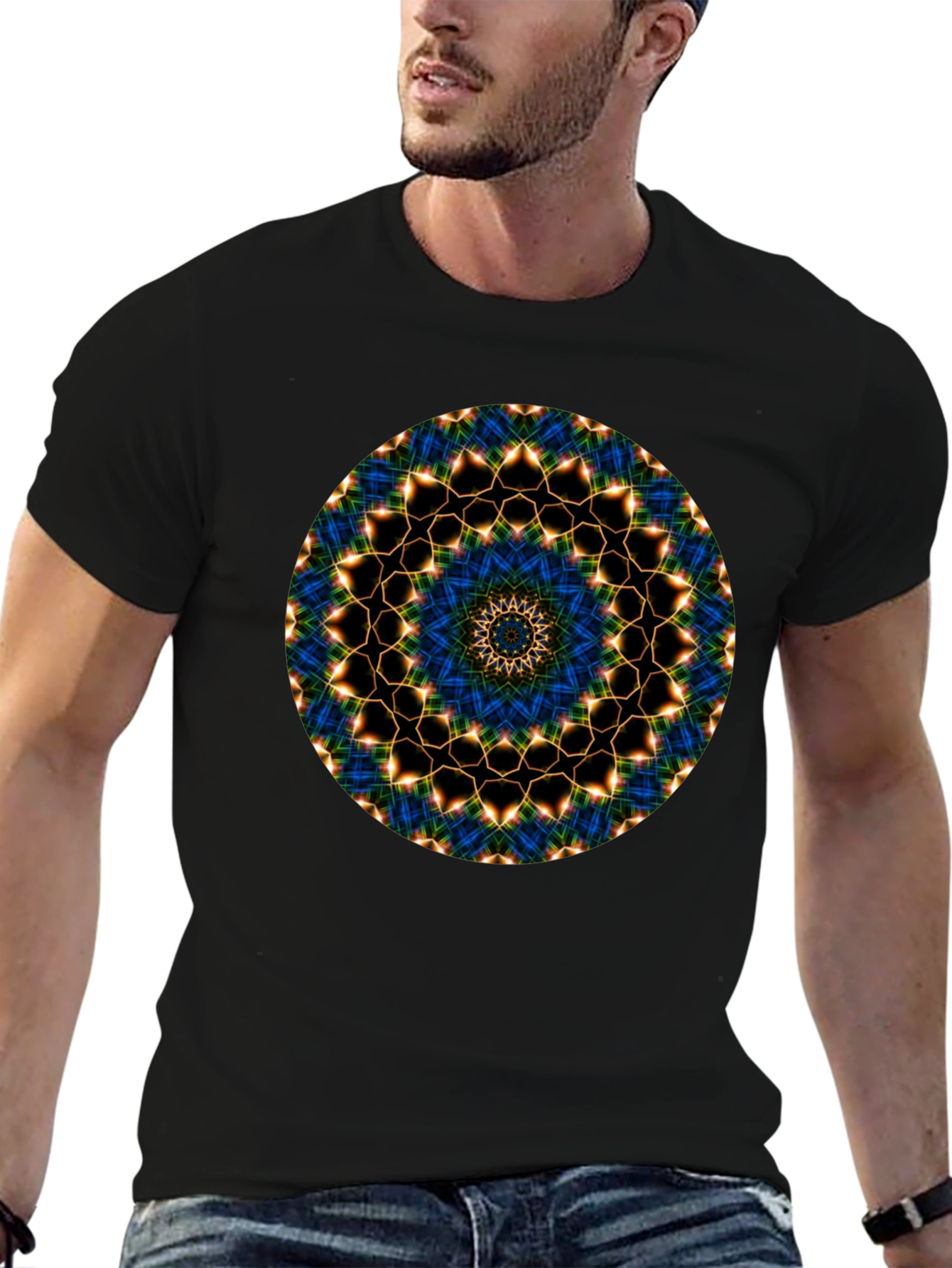 Mandala Graphic Tee - Black Cotton Blend