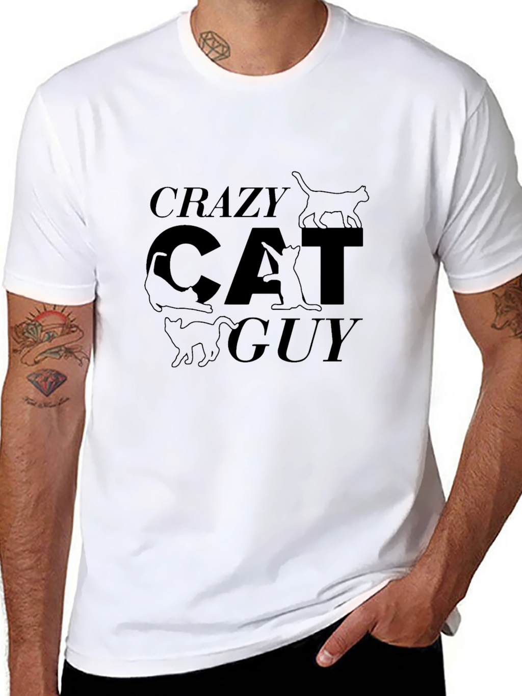 Crazy Cat Guy Black T-Shirt