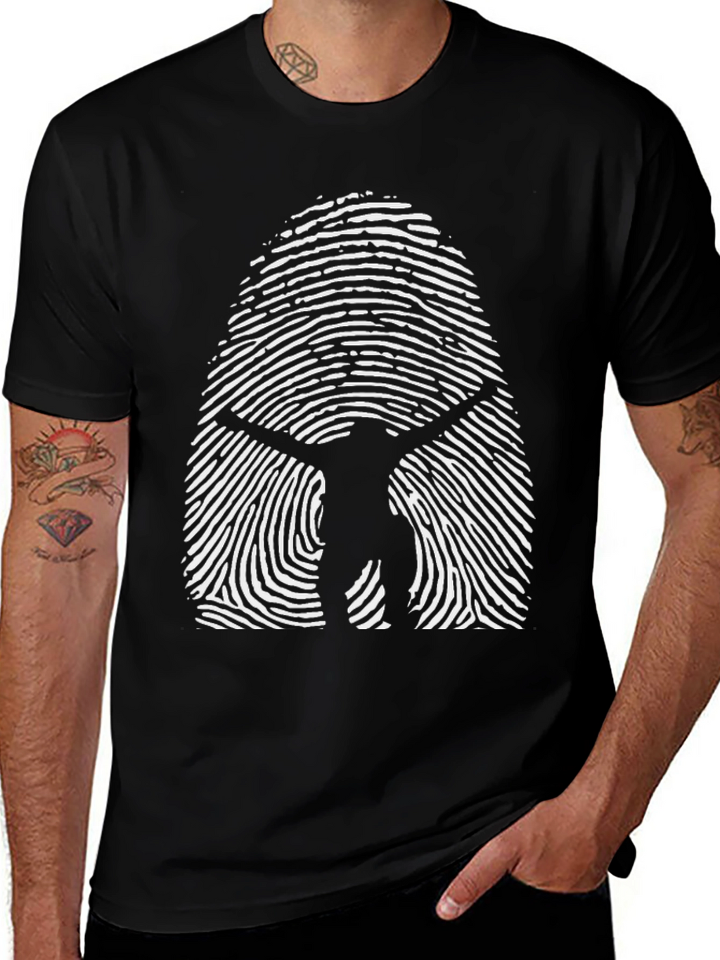 Vitruvian Man Fingerprint Graphic T-Shirt