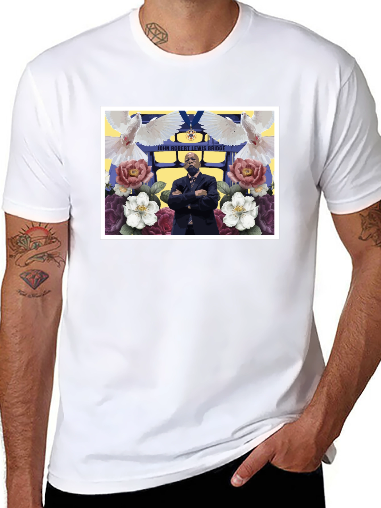 Floral John Lewis Tribute Black Tee