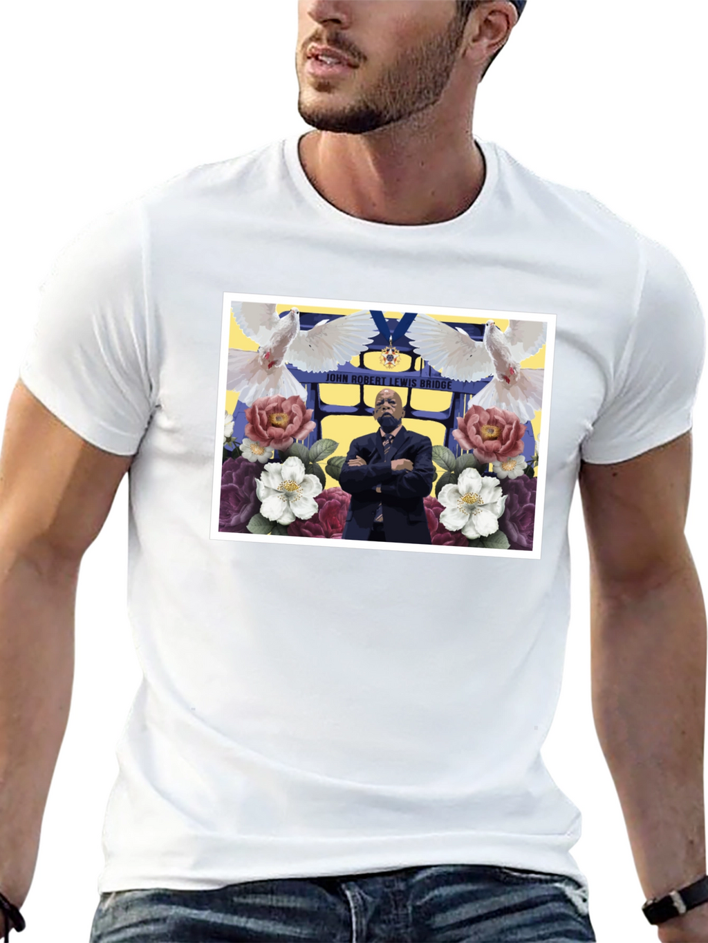 Floral John Lewis Tribute Black Tee