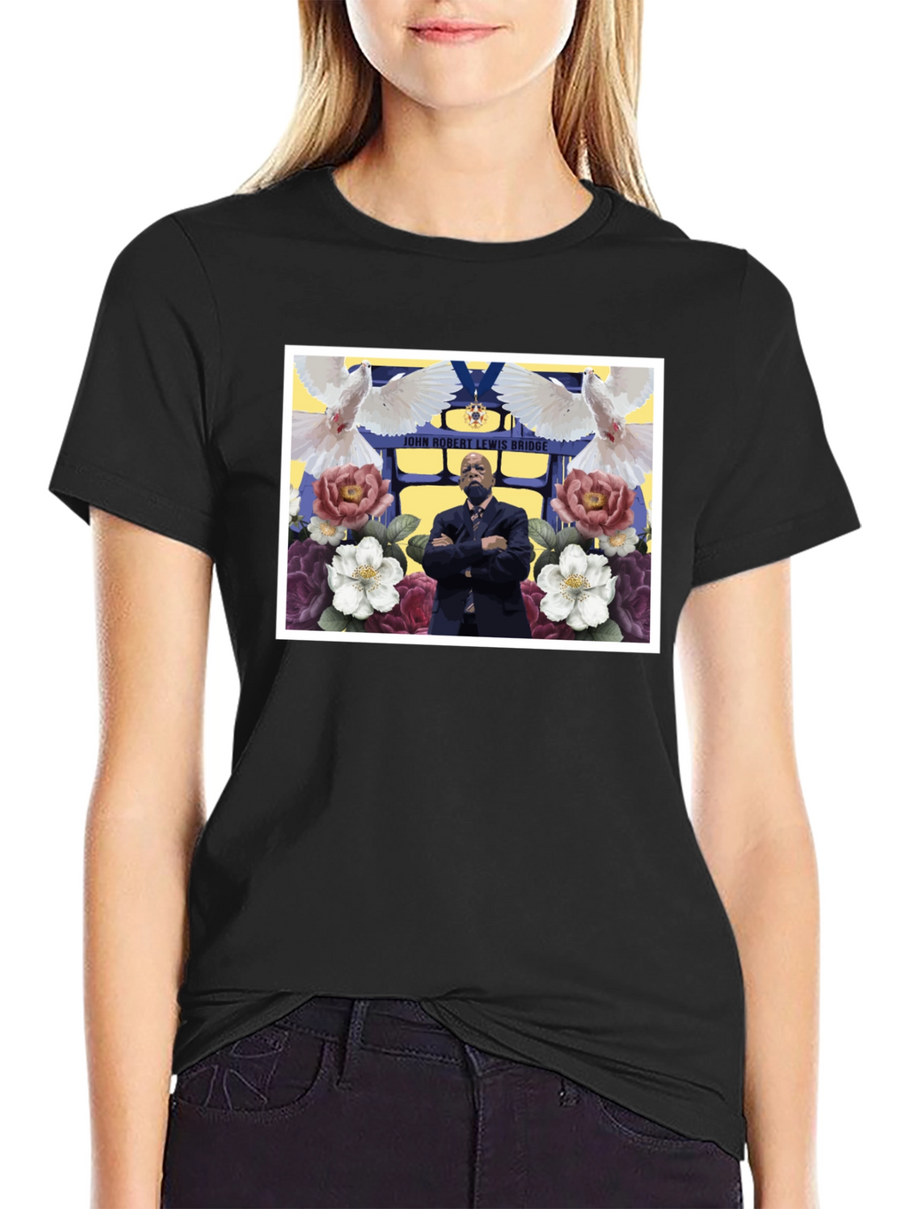 Floral John Lewis Tribute Black Tee