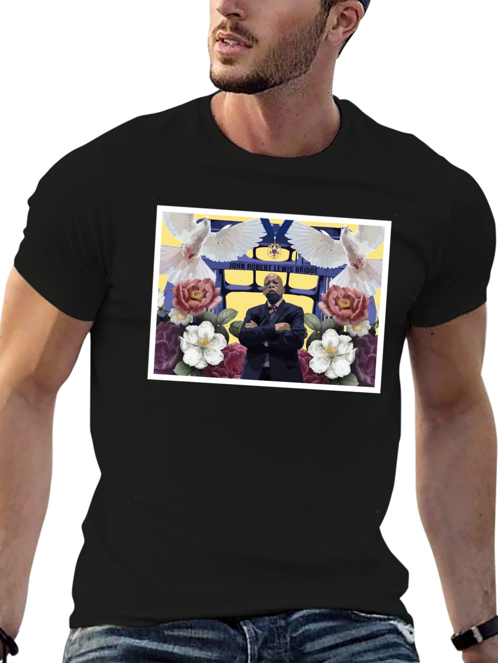 Floral John Lewis Tribute Black Tee