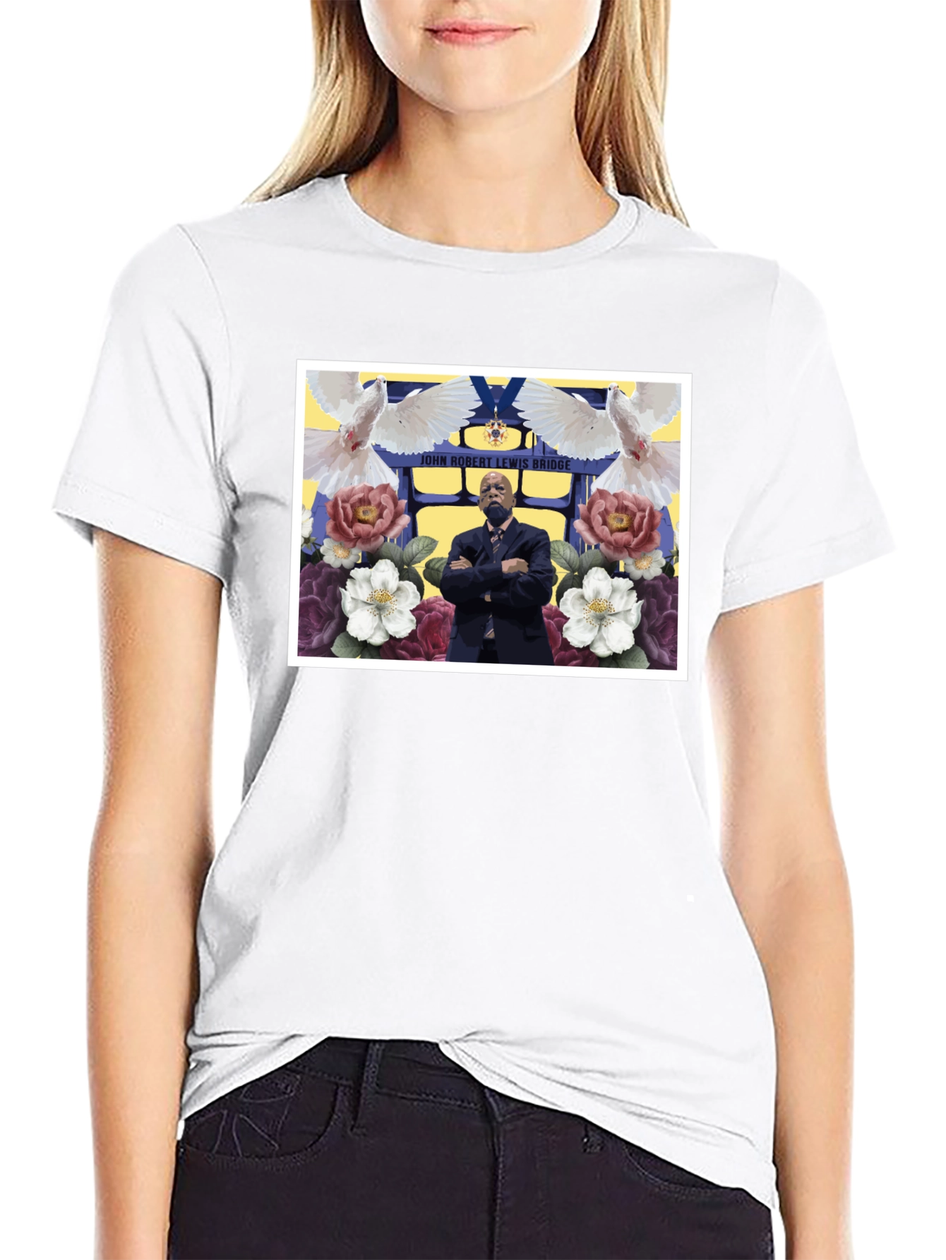Floral John Lewis Tribute Black Tee