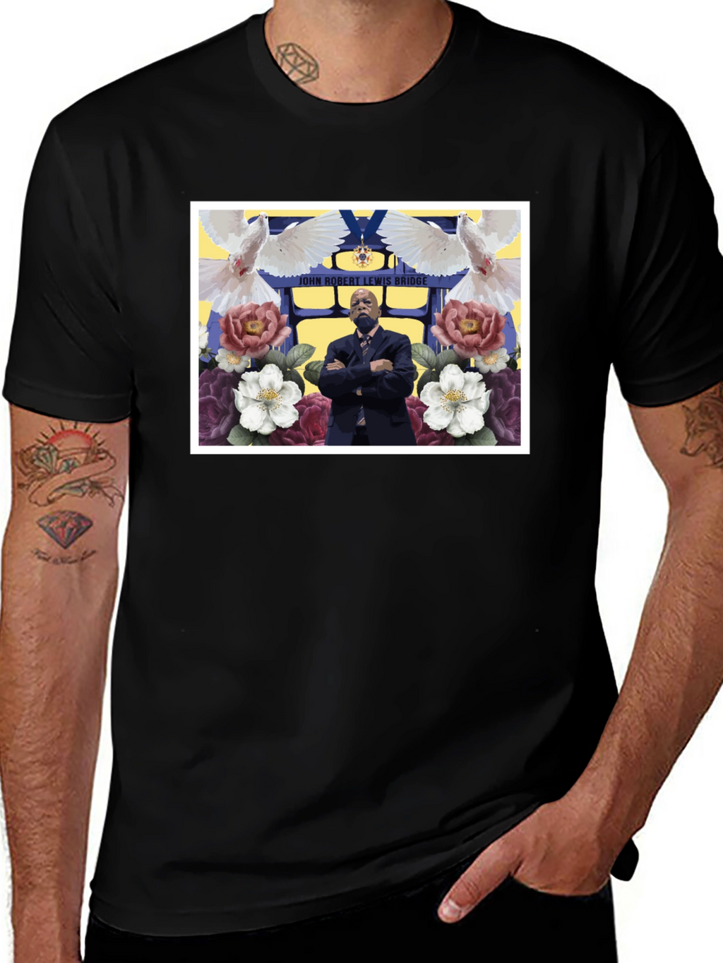 Floral John Lewis Tribute Black Tee