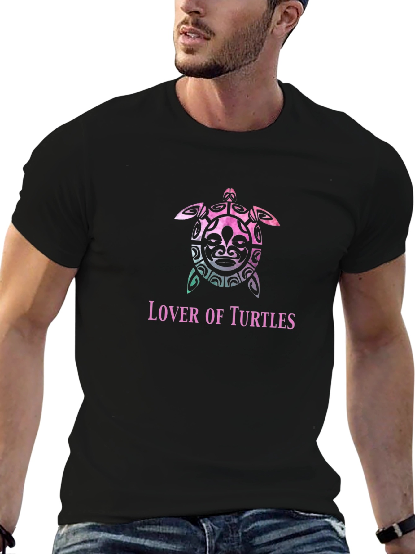 Lover of Turtles Graphic Tee - Tribal Sea Turtle Design