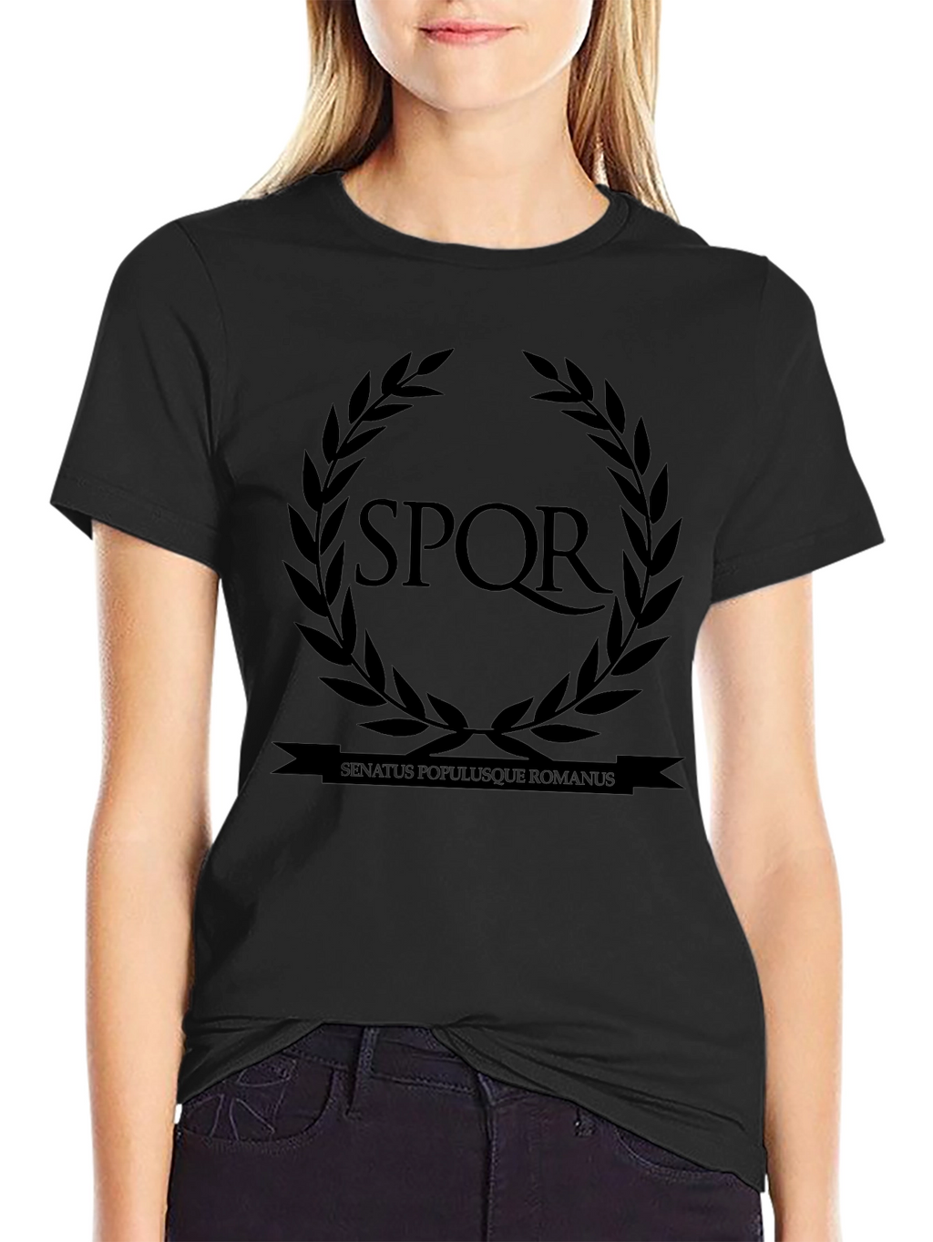 SPQR Roman Empire Laurel Wreath Black T-Shirt