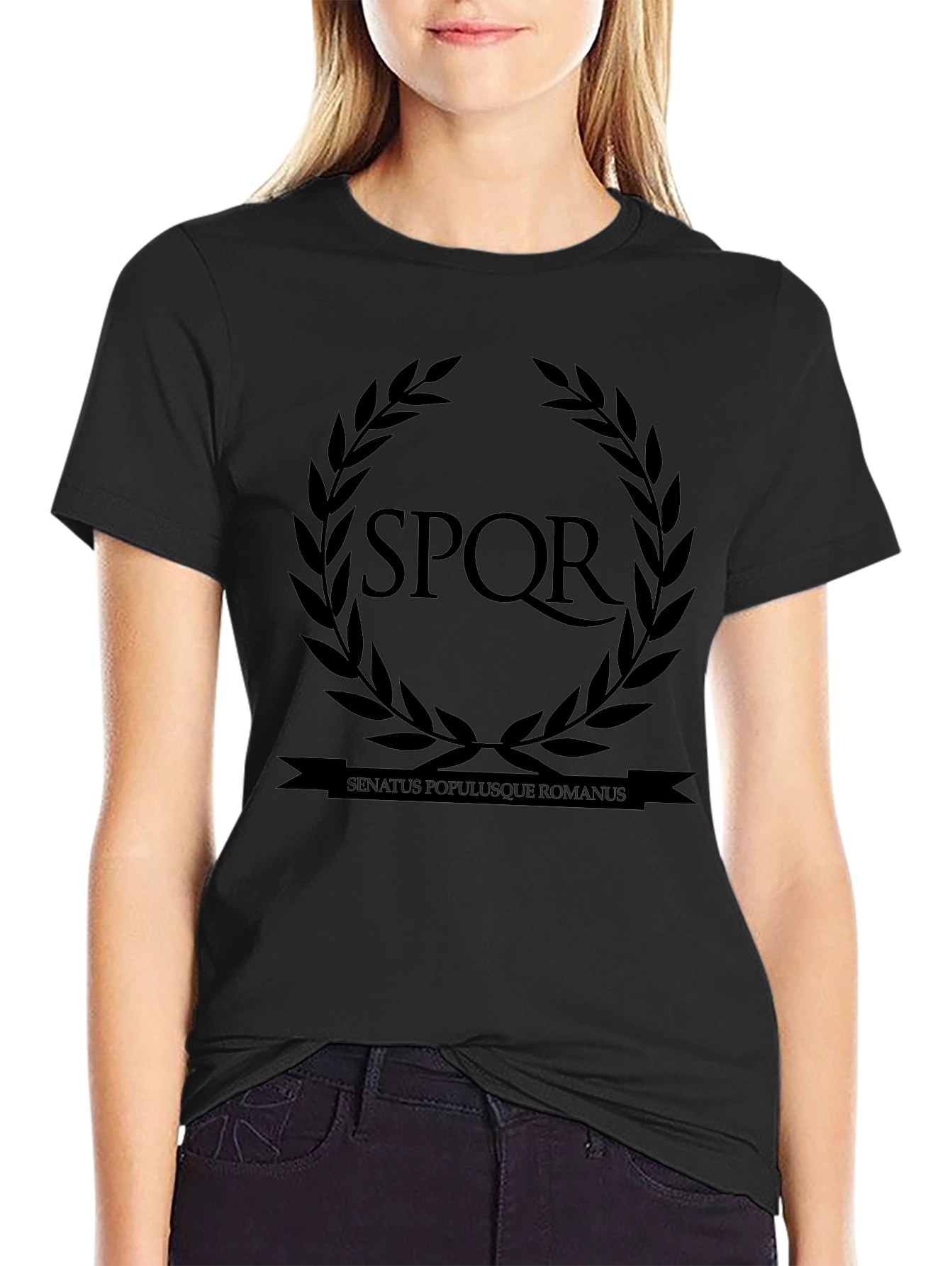 SPQR Roman Empire Laurel Wreath Black T-Shirt