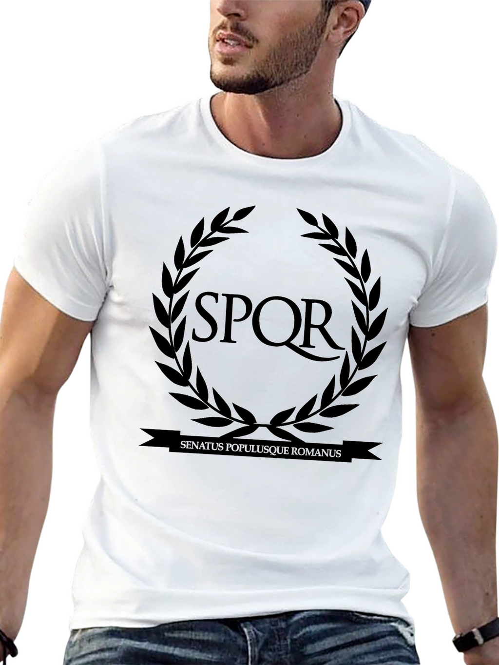 SPQR Roman Empire Laurel Wreath Black T-Shirt