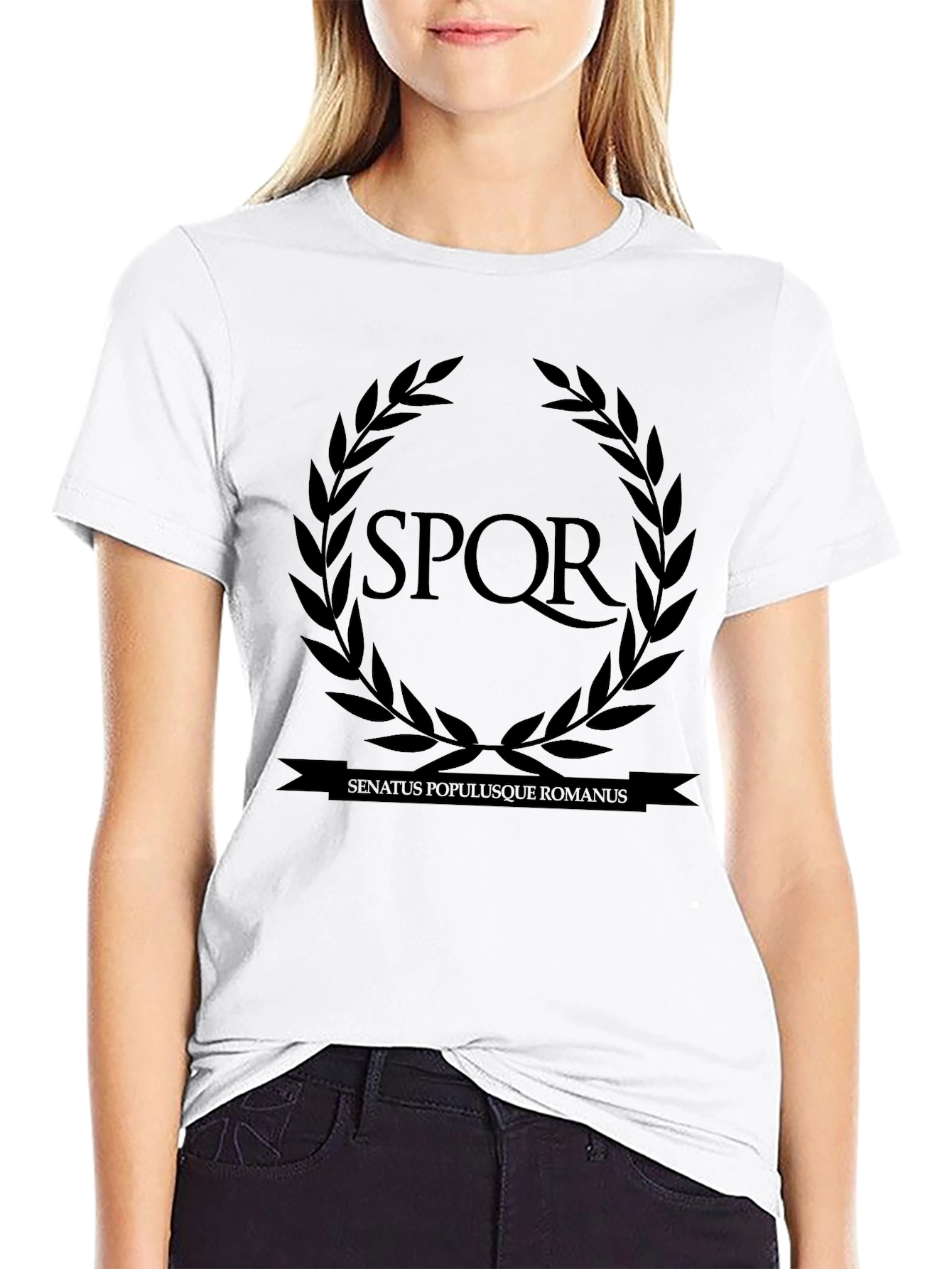 SPQR Roman Empire Laurel Wreath Black T-Shirt