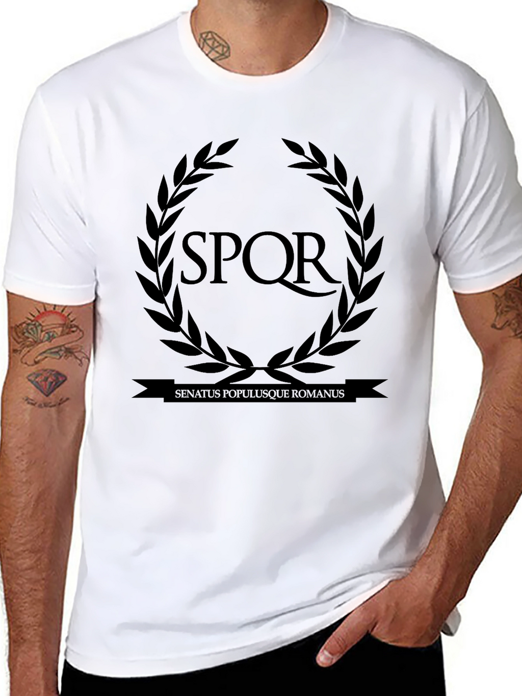 SPQR Roman Empire Laurel Wreath Black T-Shirt
