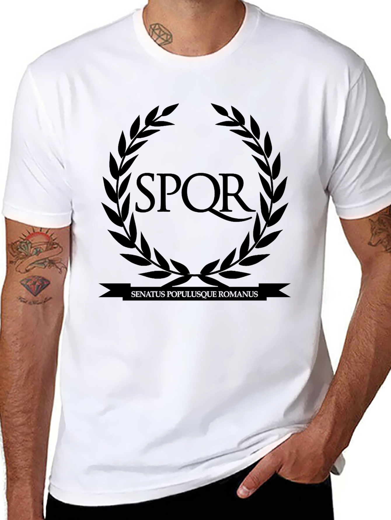 SPQR Roman Empire Laurel Wreath Black T-Shirt