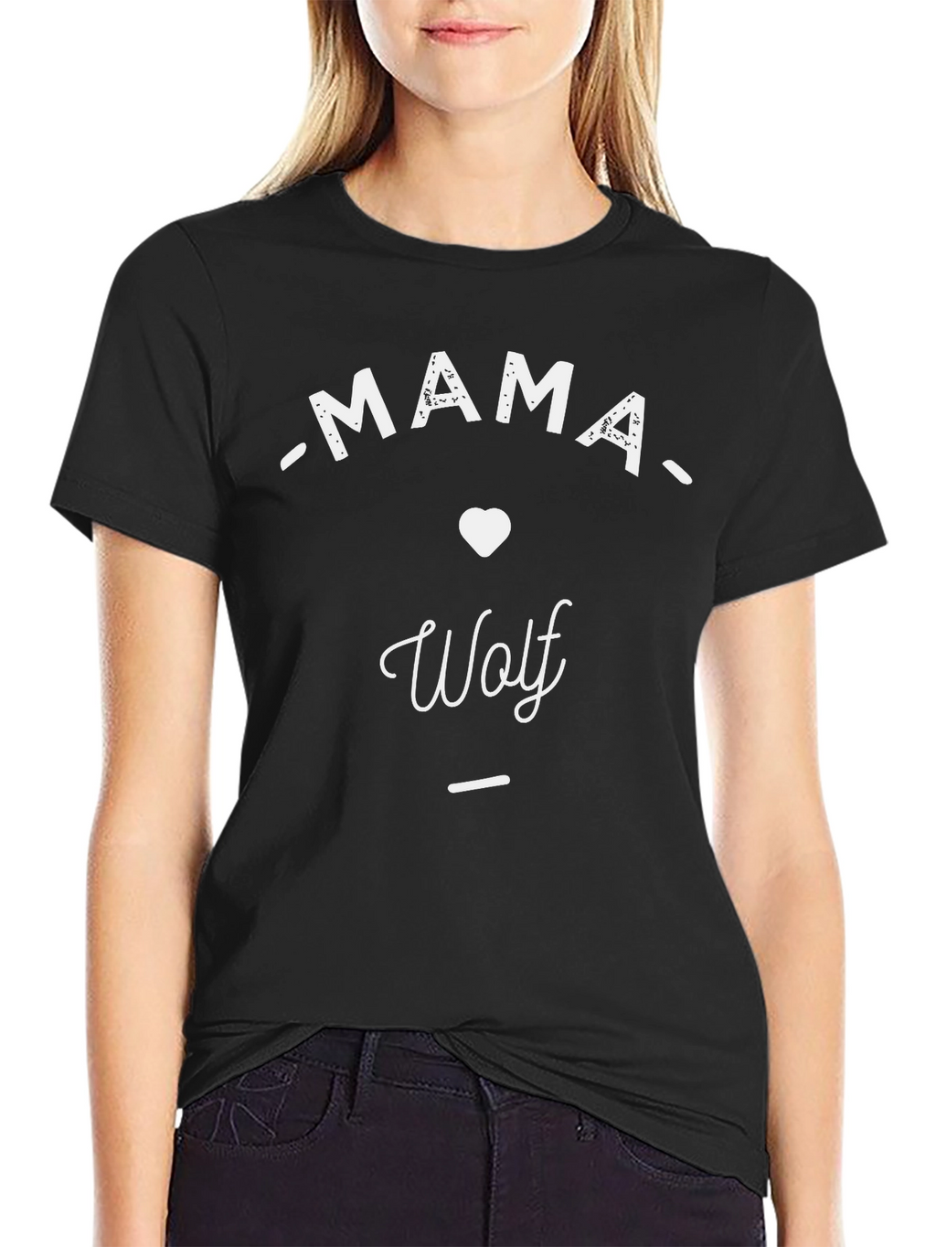 Mama Wolf T-Shirt - Black Crew Neck Tee