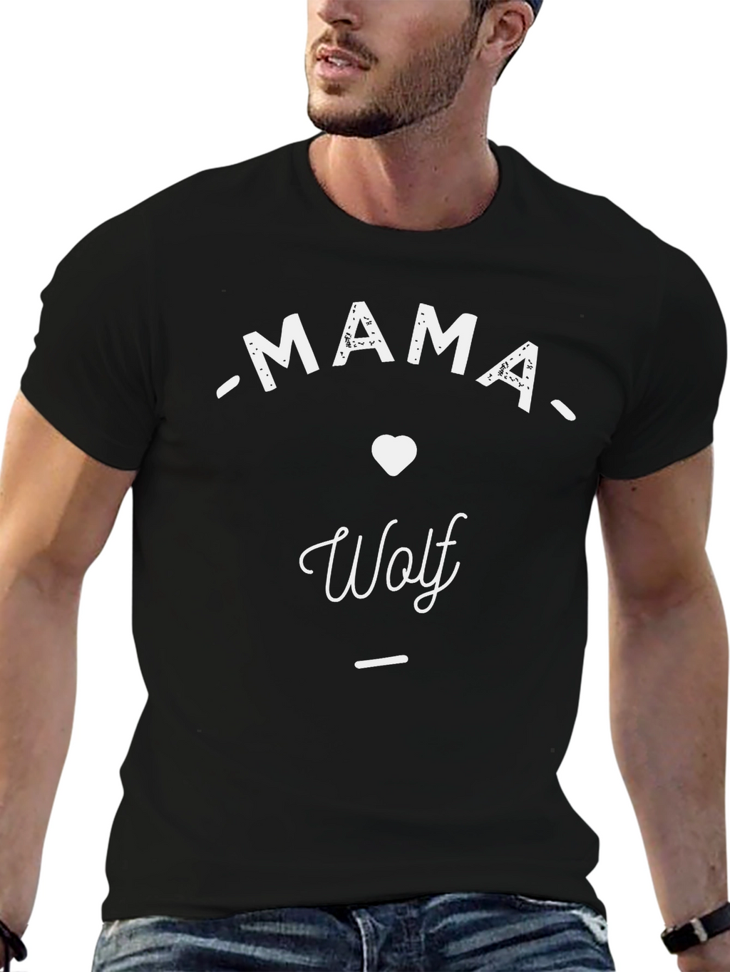 Mama Wolf T-Shirt - Black Crew Neck Tee