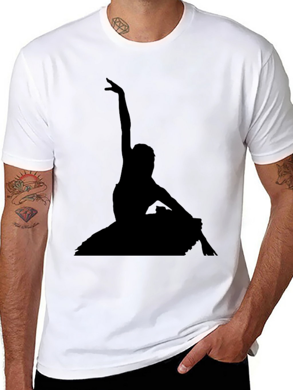 Elegant Ballerina Silhouette Black T-Shirt