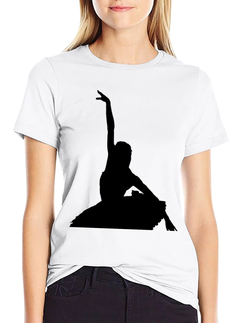 Elegant Ballerina Silhouette Black T-Shirt
