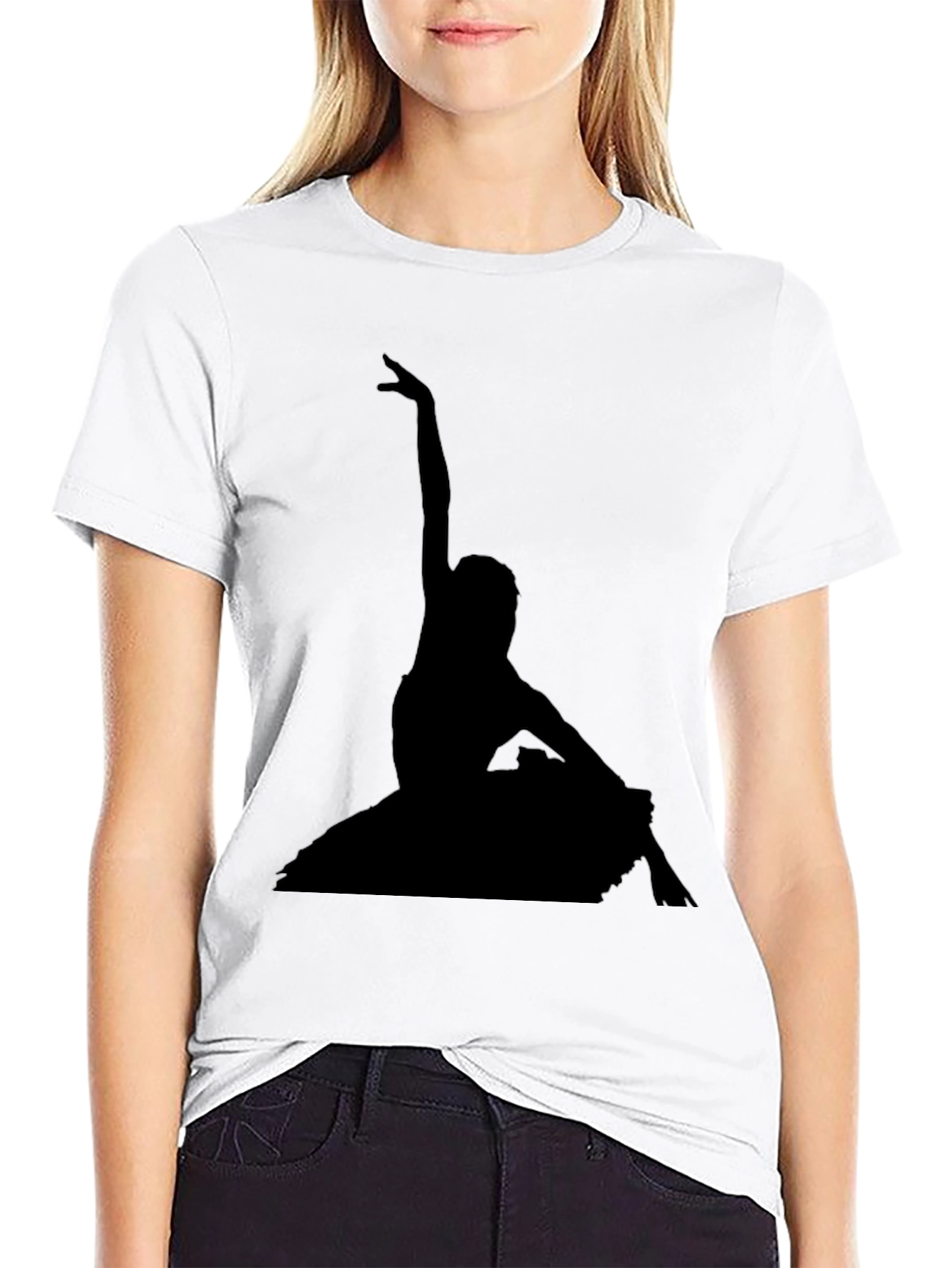 Elegant Ballerina Silhouette Black T-Shirt