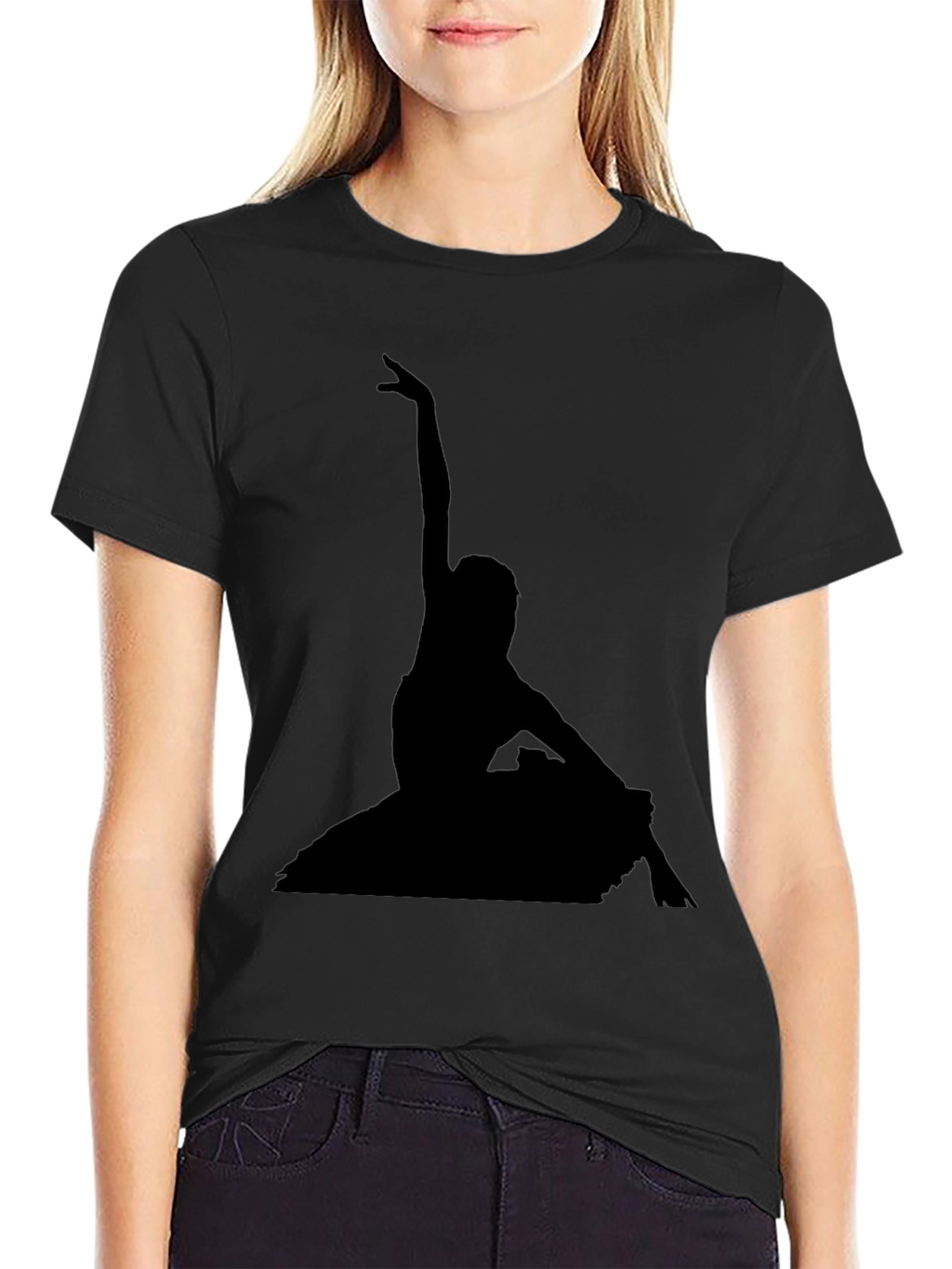 Elegant Ballerina Silhouette Black T-Shirt