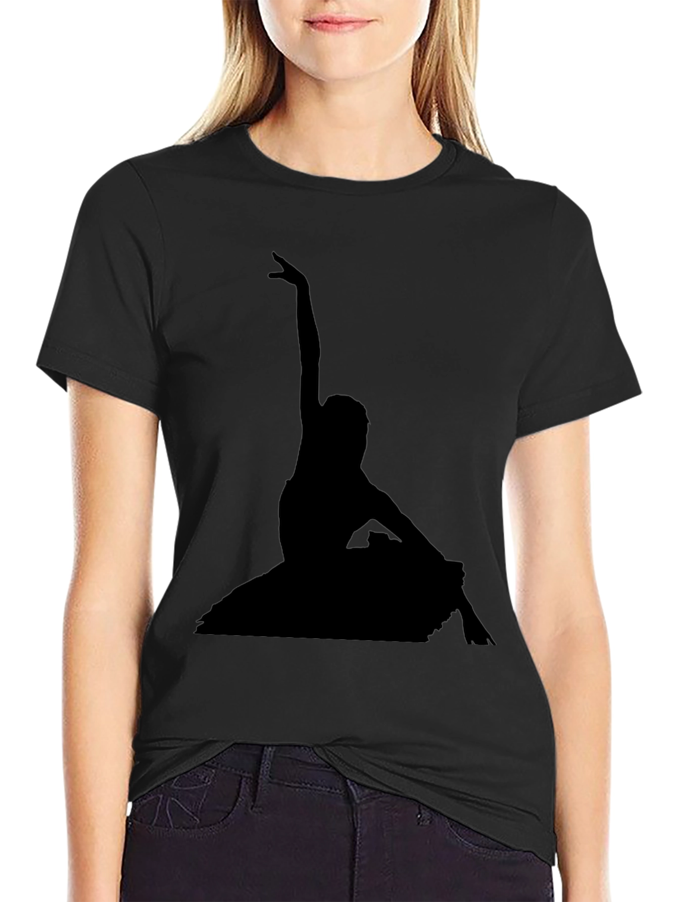 Elegant Ballerina Silhouette Black T-Shirt