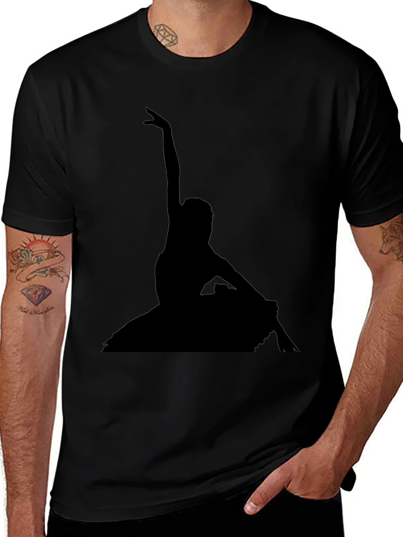Elegant Ballerina Silhouette Black T-Shirt
