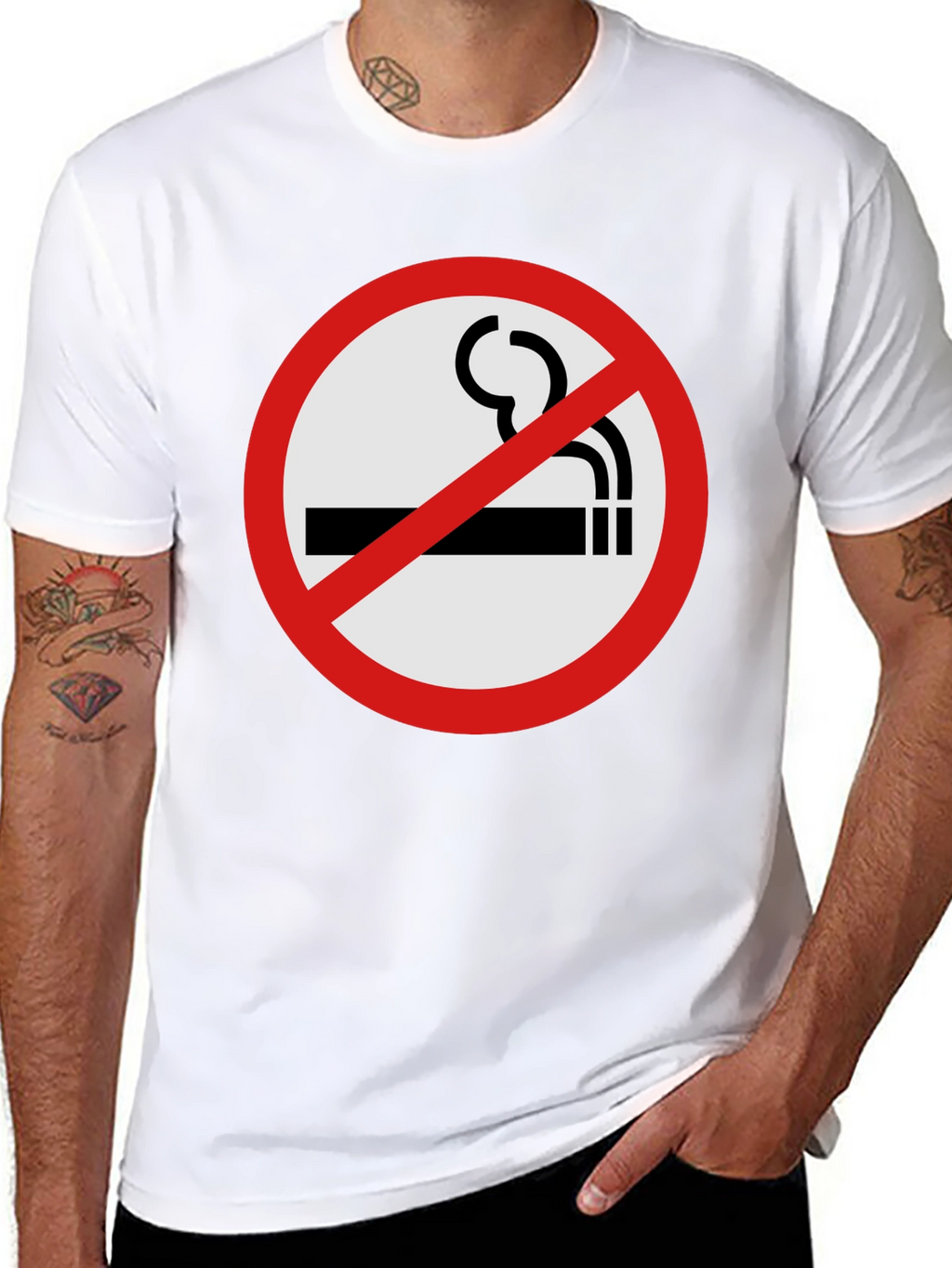 No Smoking T-Shirt - Black Crew Neck