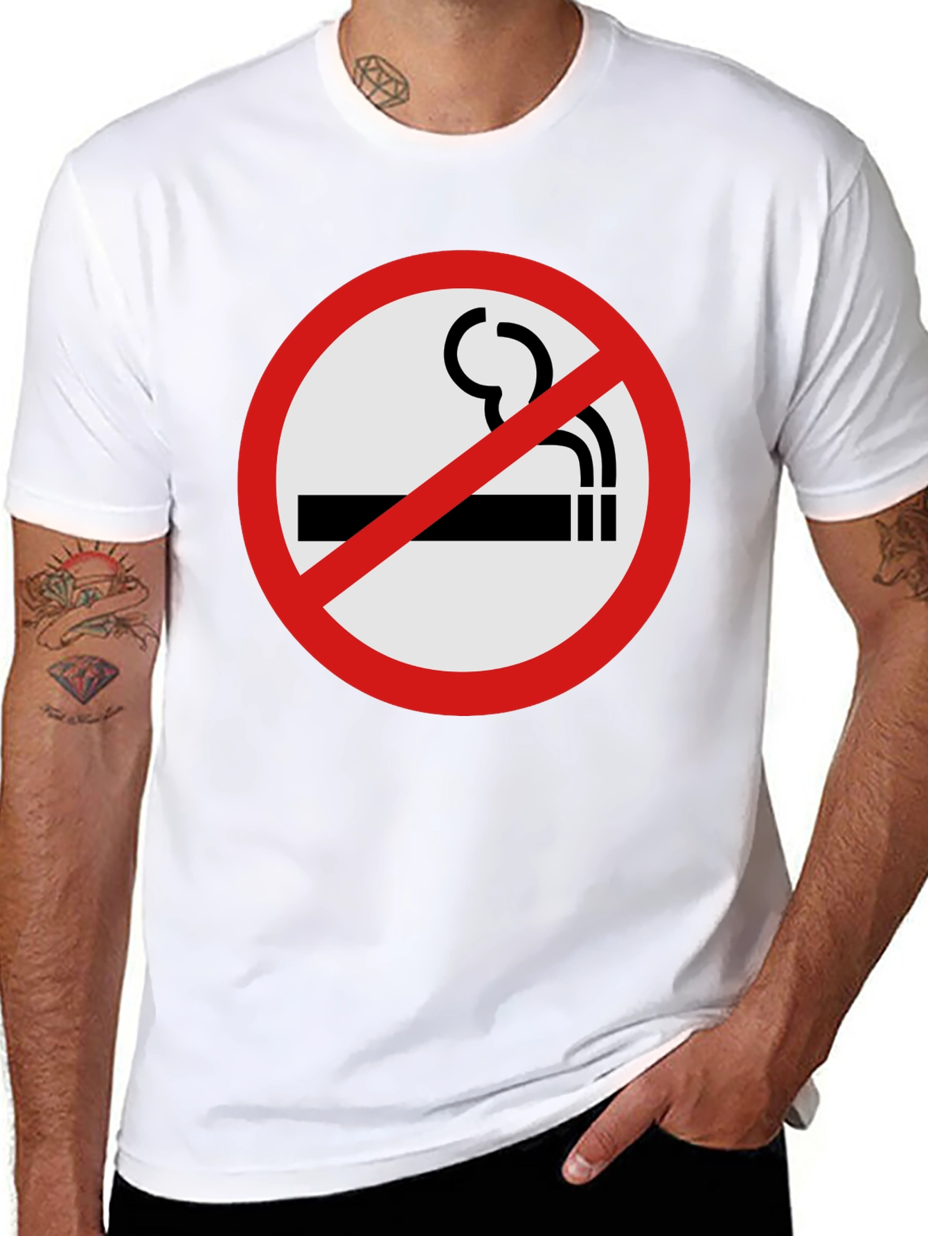 No Smoking T-Shirt - Black Crew Neck