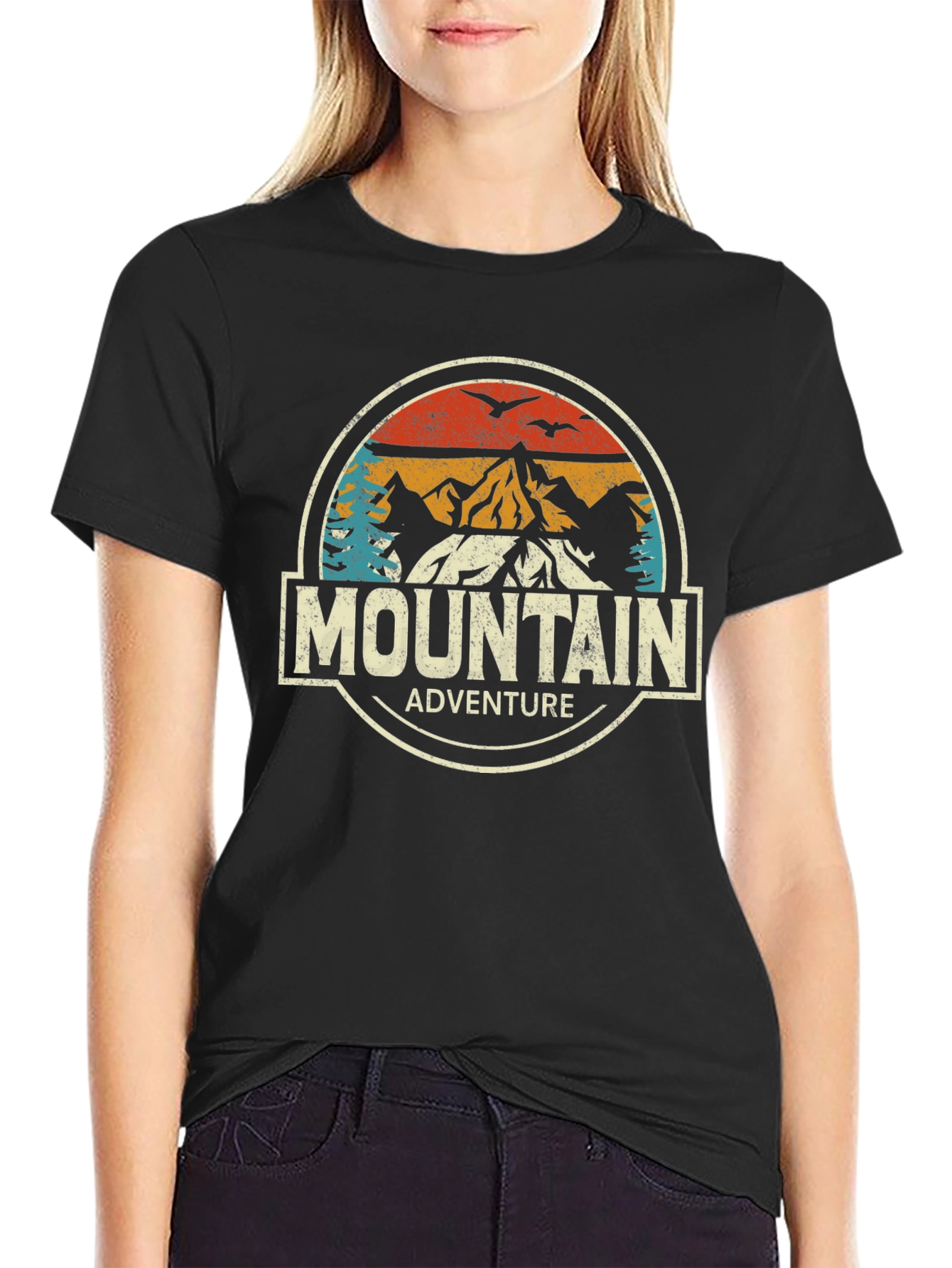 Mountain Adventure Graphic Tee - Black Cotton