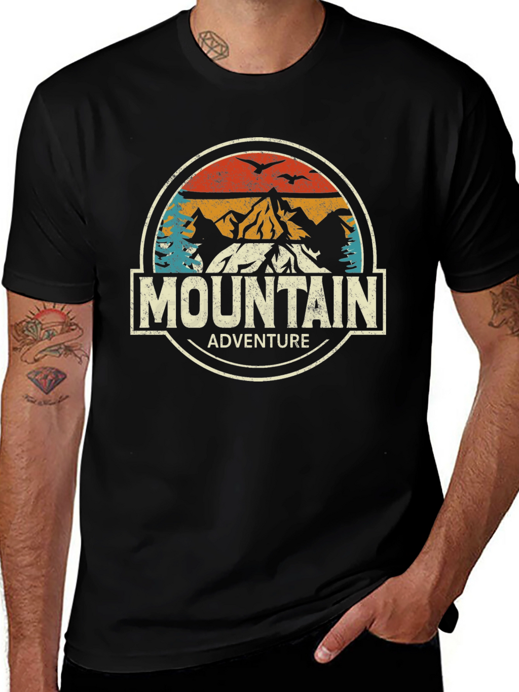 Mountain Adventure Graphic Tee - Black Cotton
