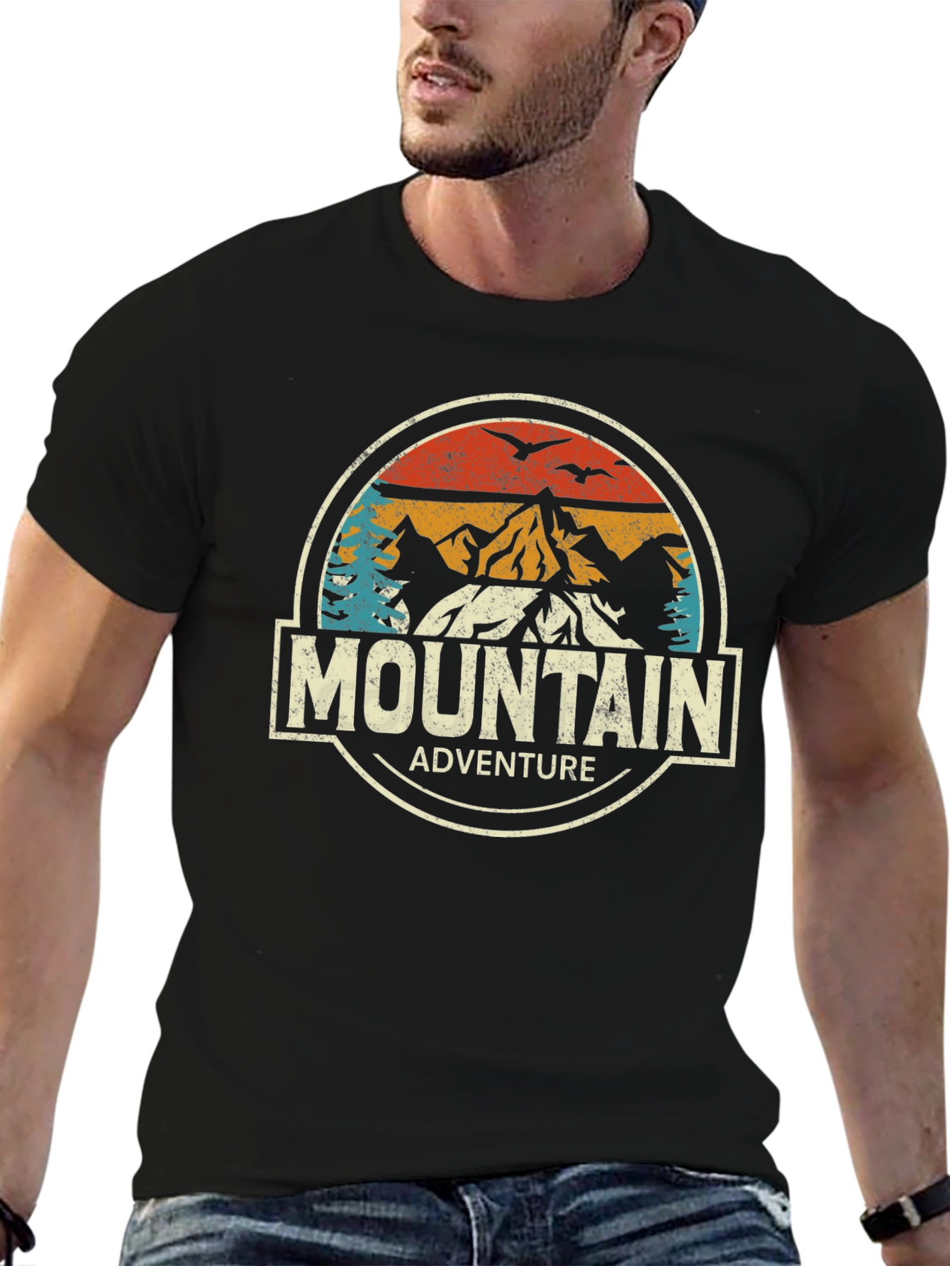 Mountain Adventure Graphic Tee - Black Cotton