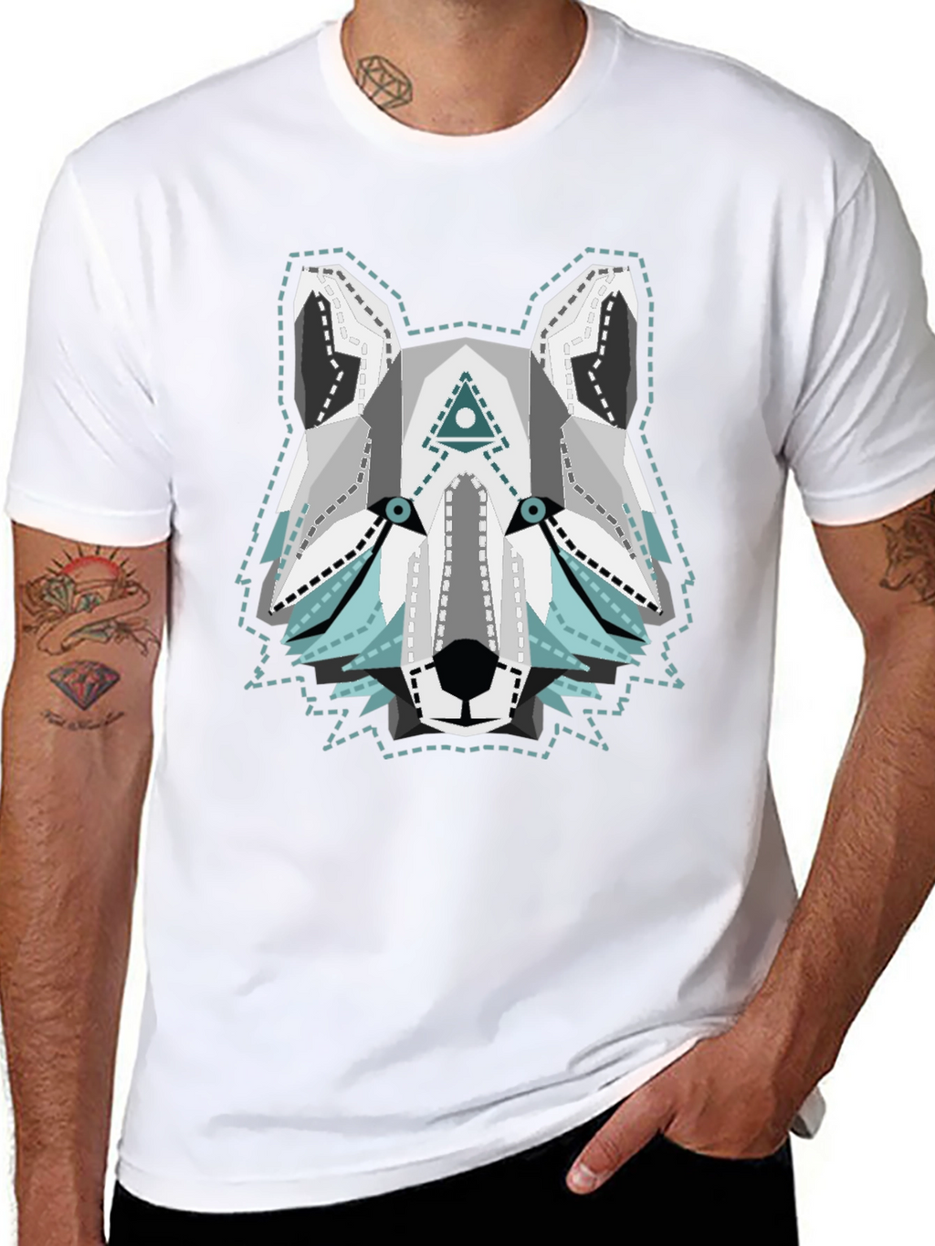 Geometric Wolf Graphic Tee - Trendy Menswear