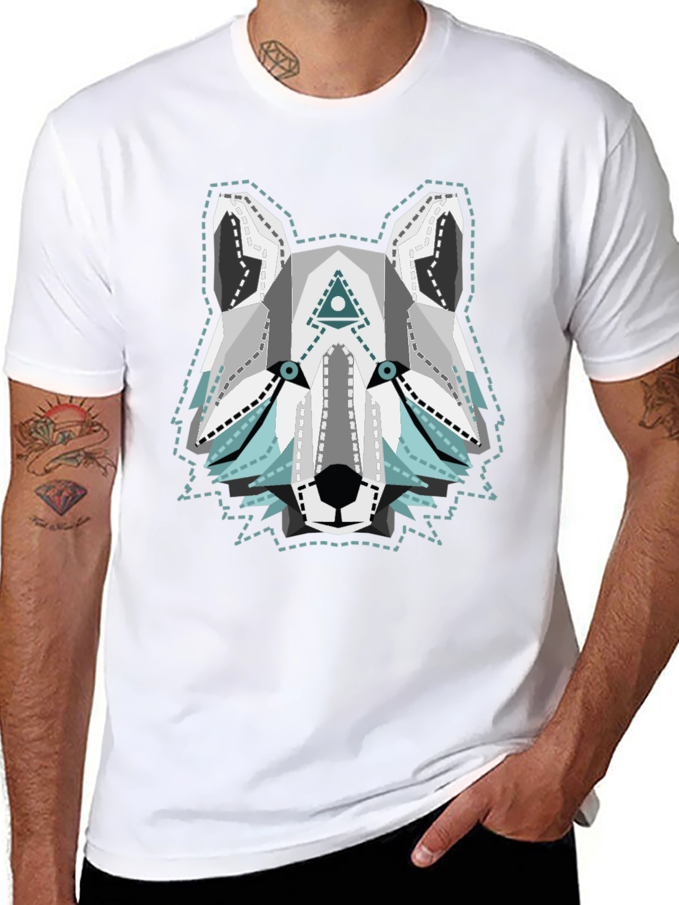 Geometric Wolf Graphic Tee - Trendy Menswear