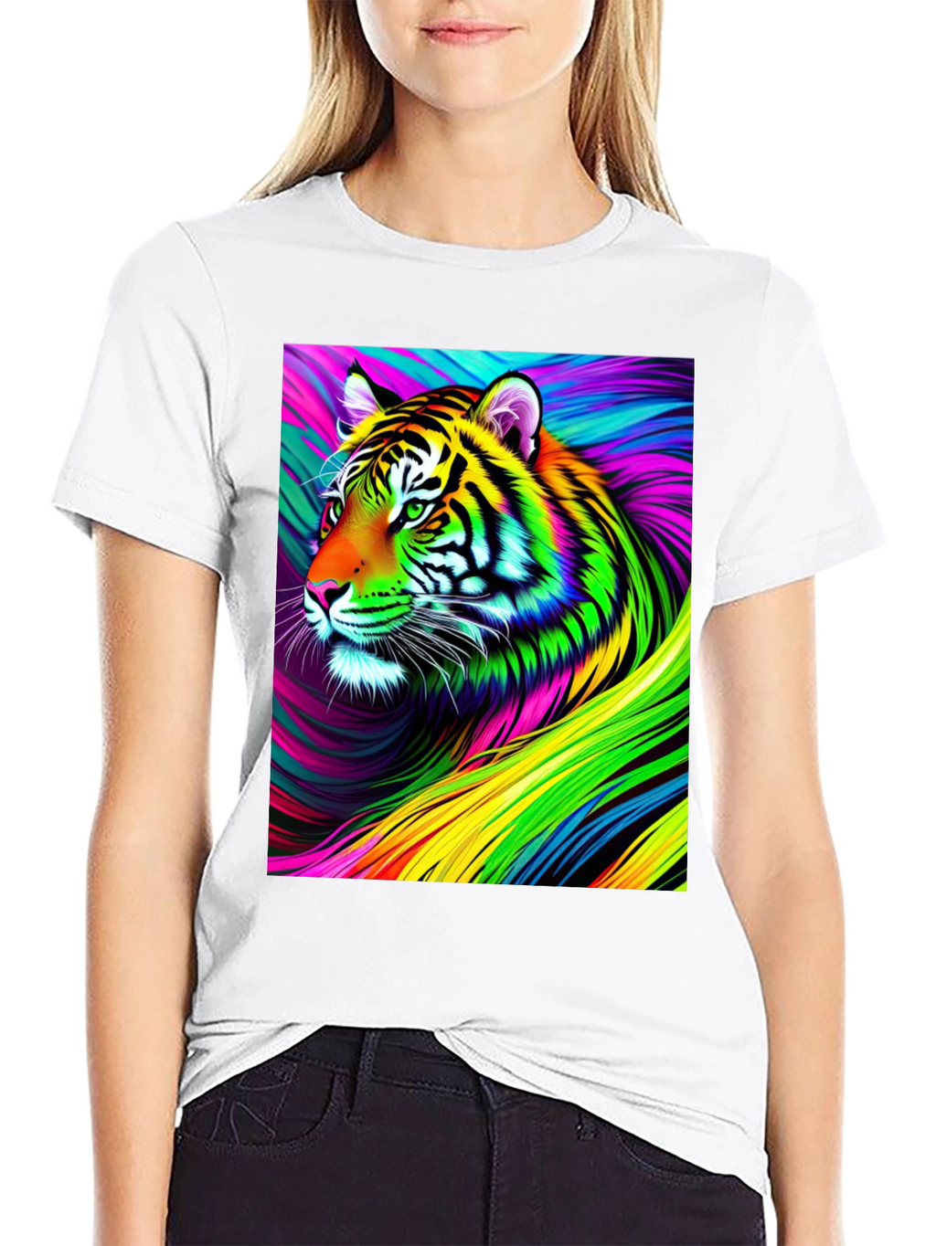 Vibrant Rainbow Tiger Graphic Tee - Mens Black T-Shirt
