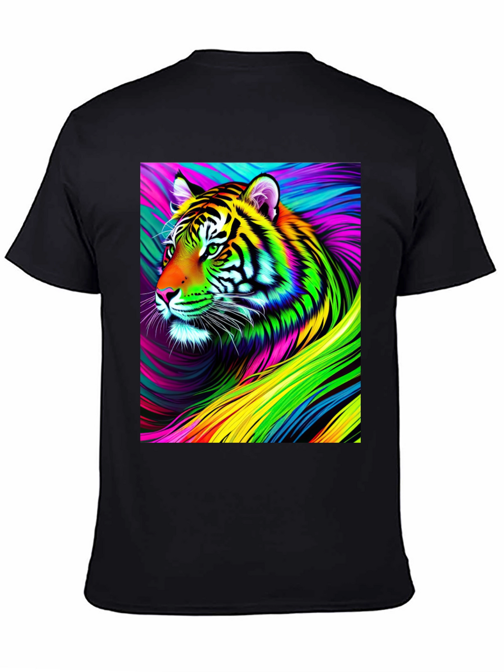 Vibrant Rainbow Tiger Graphic Tee - Mens Black T-Shirt