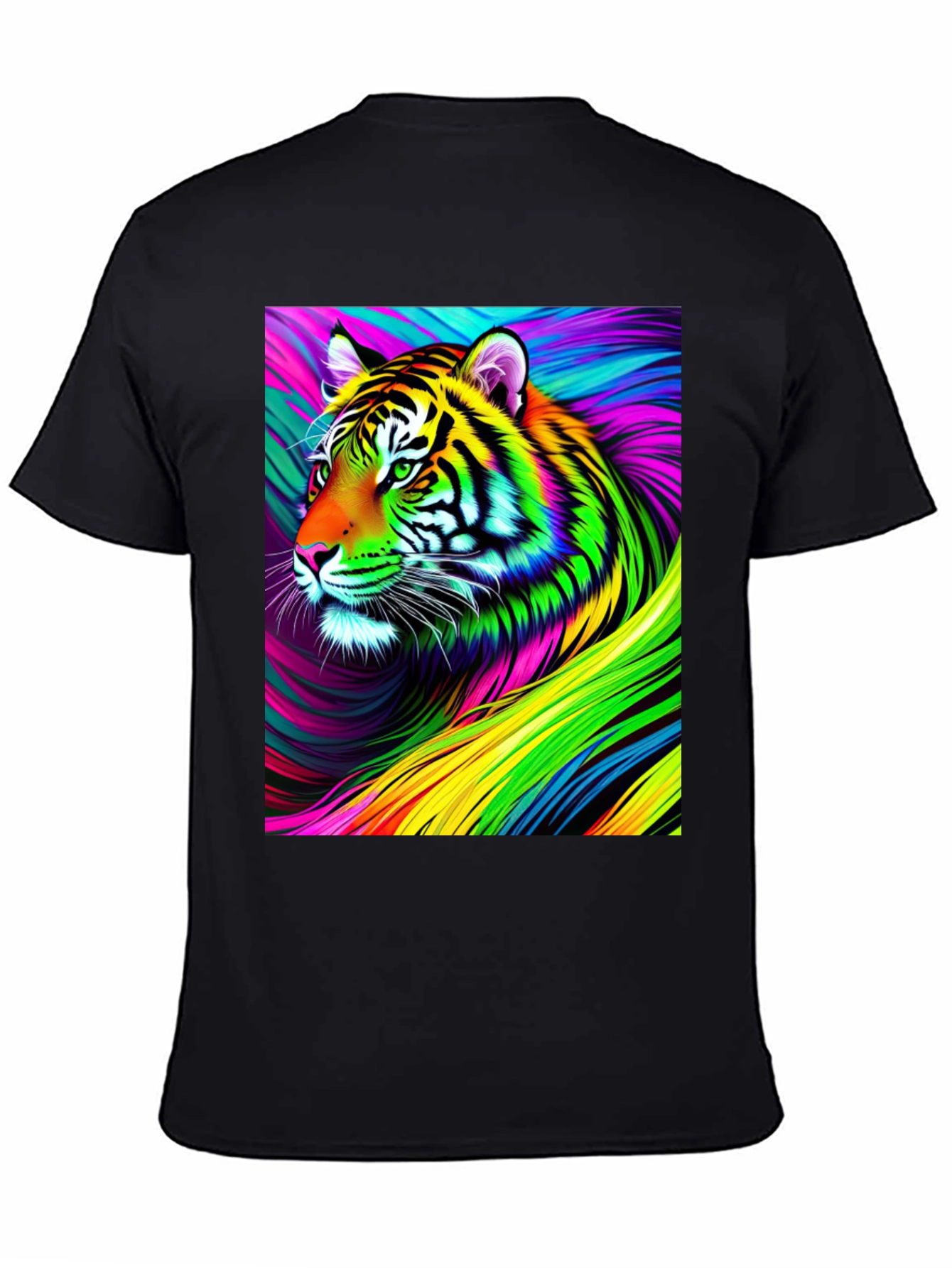Vibrant Rainbow Tiger Graphic Tee - Mens Black T-Shirt