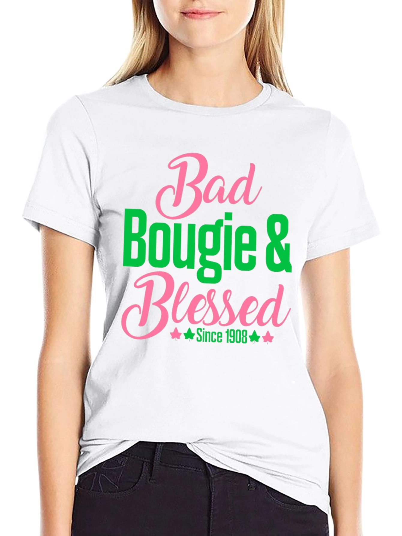Bad Bougie & Blessed T-Shirt - Pink & Green Graphic Tee