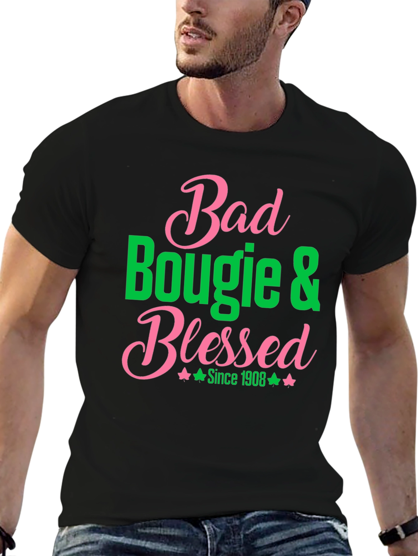 Bad Bougie & Blessed T-Shirt - Pink & Green Graphic Tee