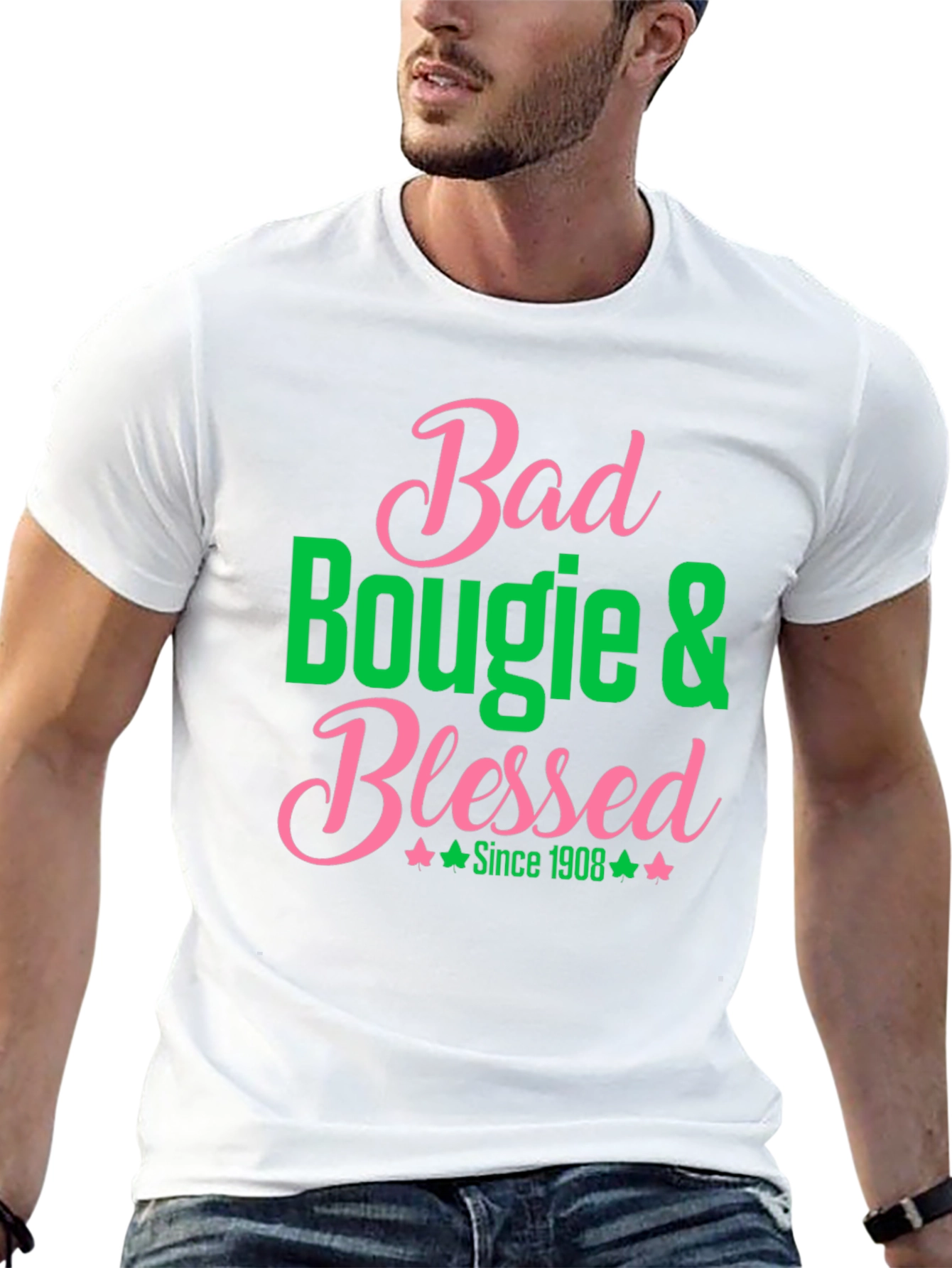 Bad Bougie & Blessed T-Shirt - Pink & Green Graphic Tee
