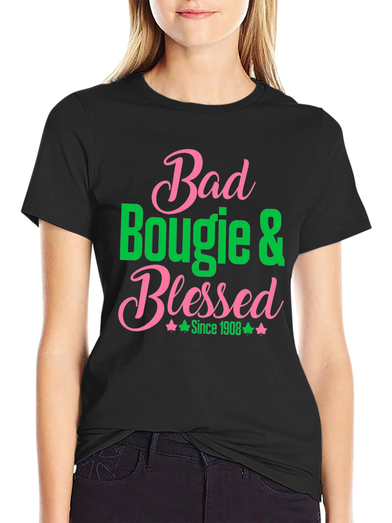 Bad Bougie & Blessed T-Shirt - Pink & Green Graphic Tee
