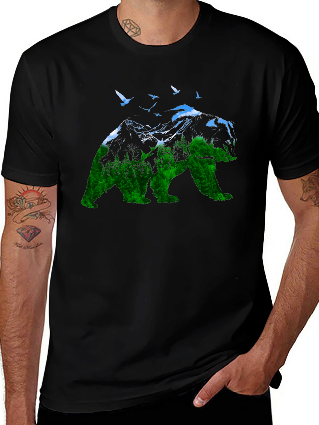 Nature Bear Graphic Tee - Unisex Black T-Shirt